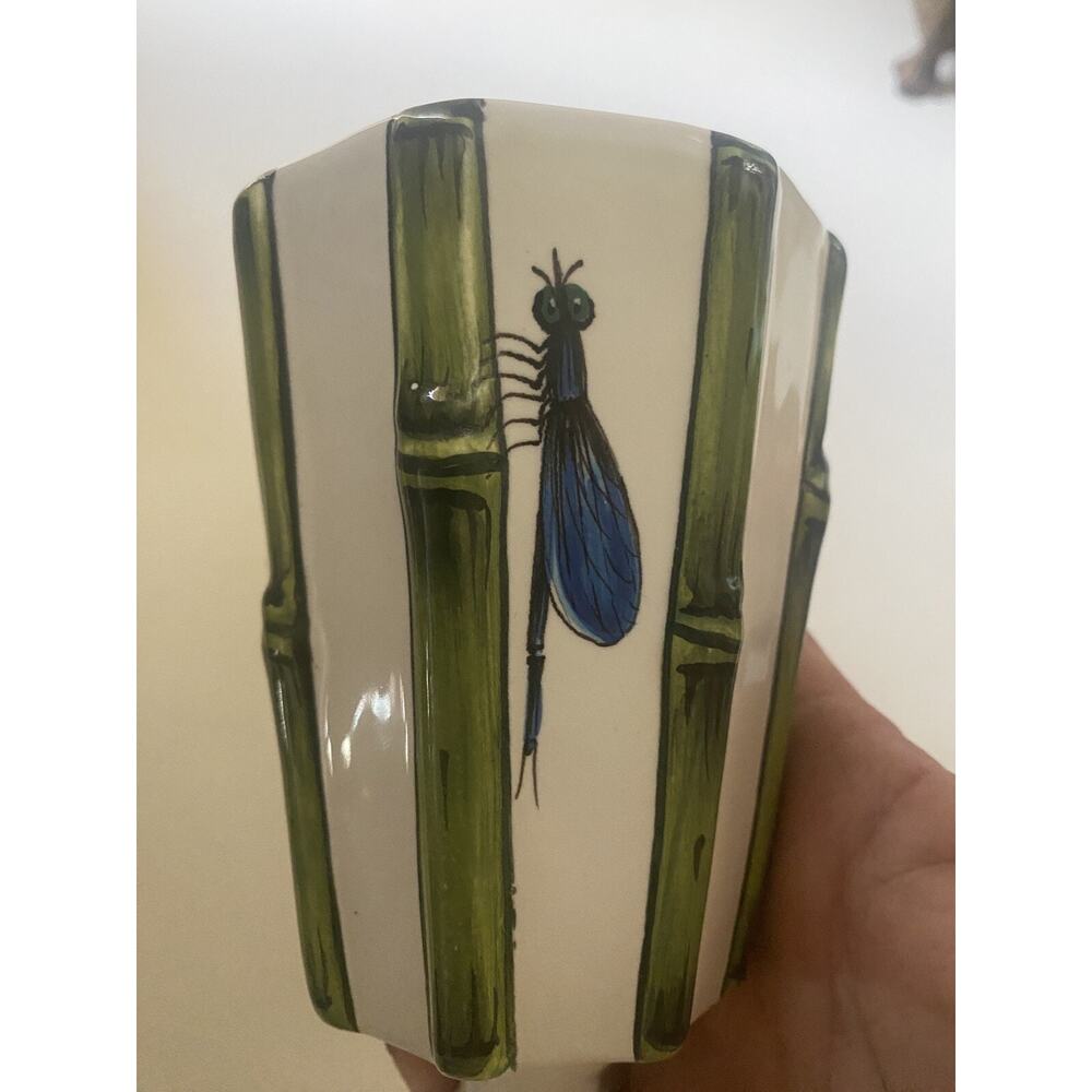 Costa 70065 Vase 6 Inches Tall. Vintage Dragonfly and Bamboo